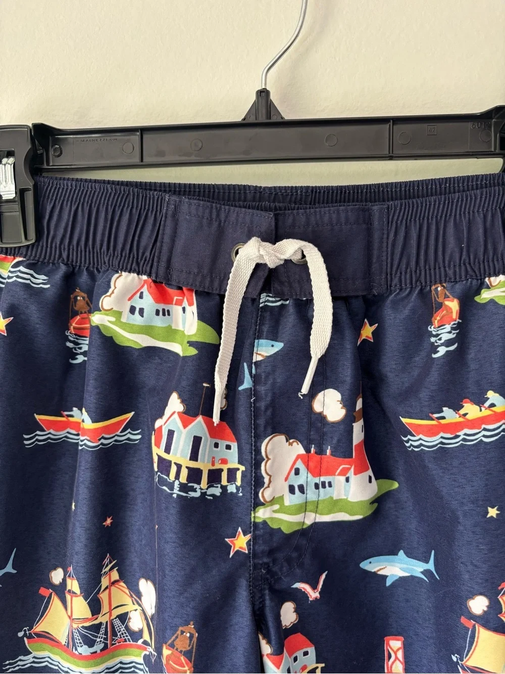 Hanna Anderson Navy Blue Swim Trunks Shorts Nautical Boats Lighthouse Beach Pool